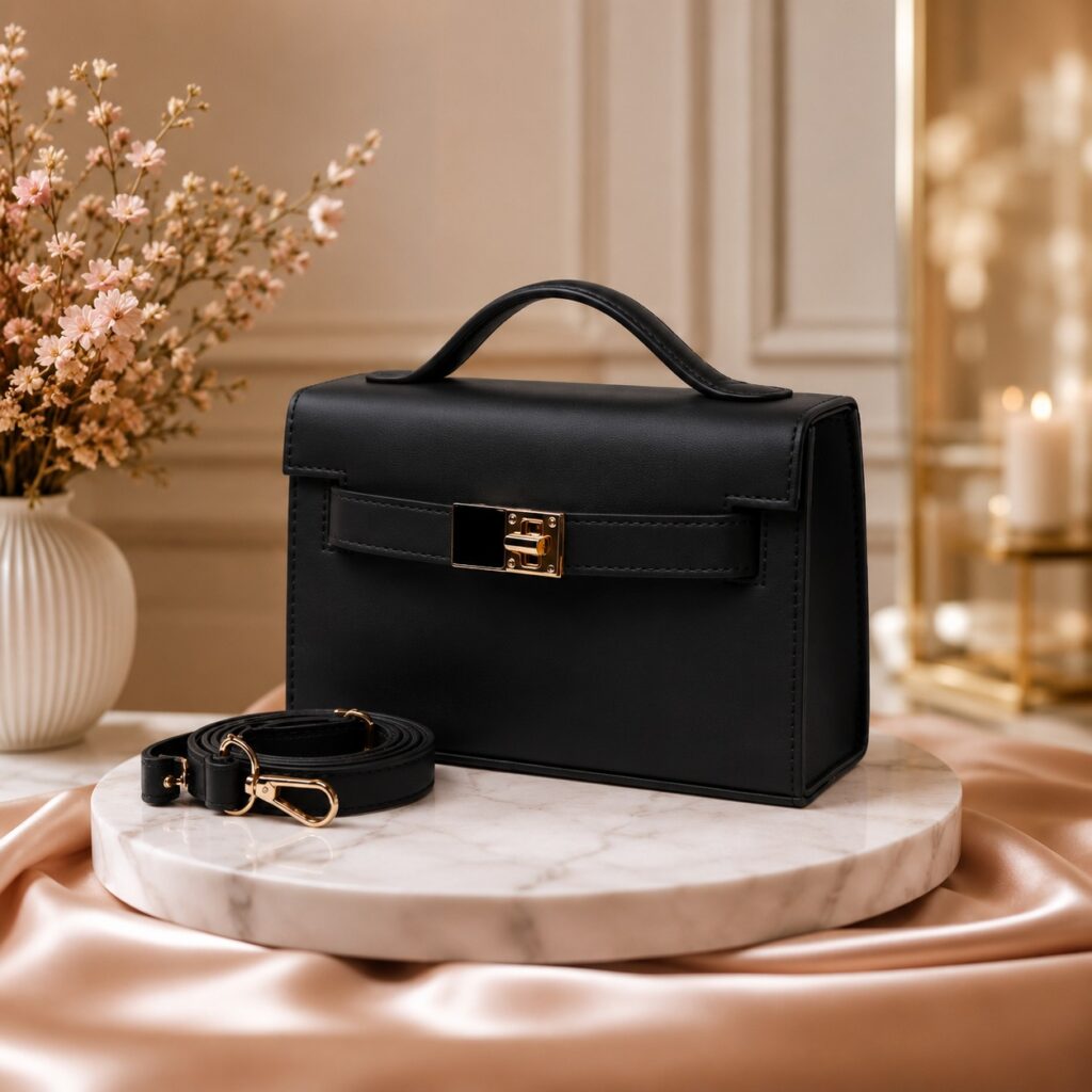 Arlet Noir Structured Top Handle Bag